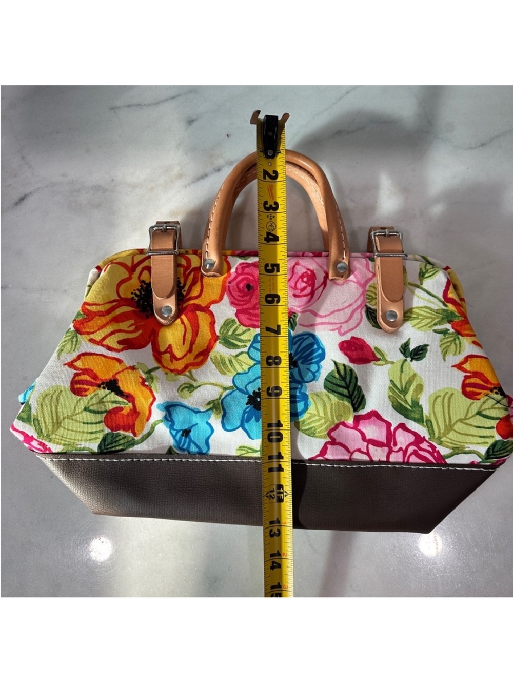 🌺Stunning Floral Hand Bag with Brown Trim - Picture 10 of 12